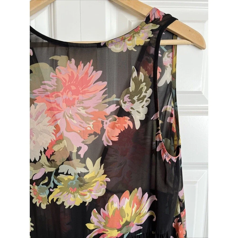 Maeve Anthropologie Violette Floral Chiffon Mini Dress Sheer Size S Sleeveless - Picture 5 of 11